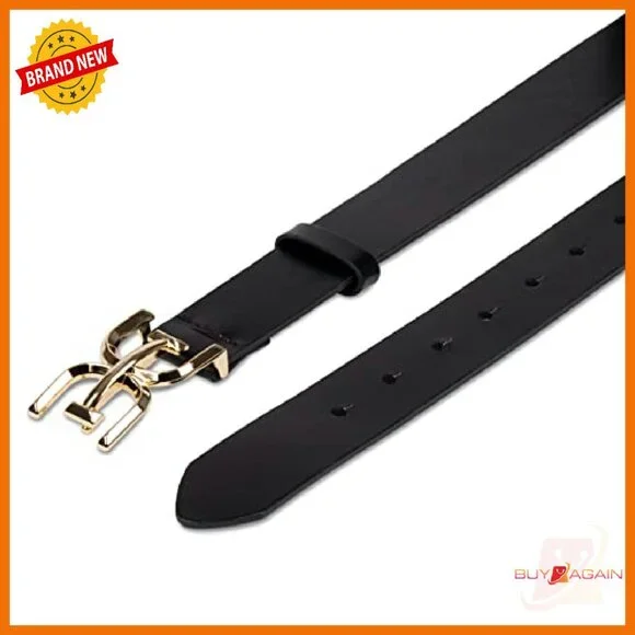 Women's Leather Belt with Logo Buckle for Jeans & Trousers